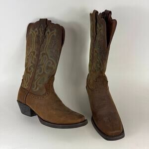 Justin Stampede Durant Western Boots Women's 7 Brown Leather Pull-On Mid-Calf